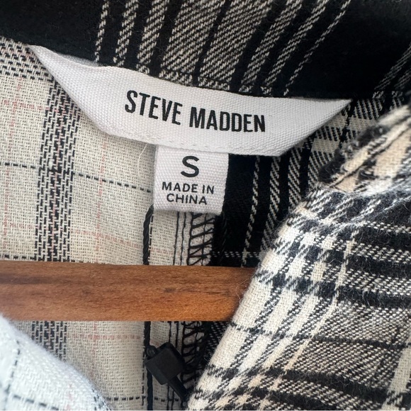 Steve Madden Rae Midi Shirt Dress Flannel in Multi Plaid Black White Size Small - Picture 6 of 9